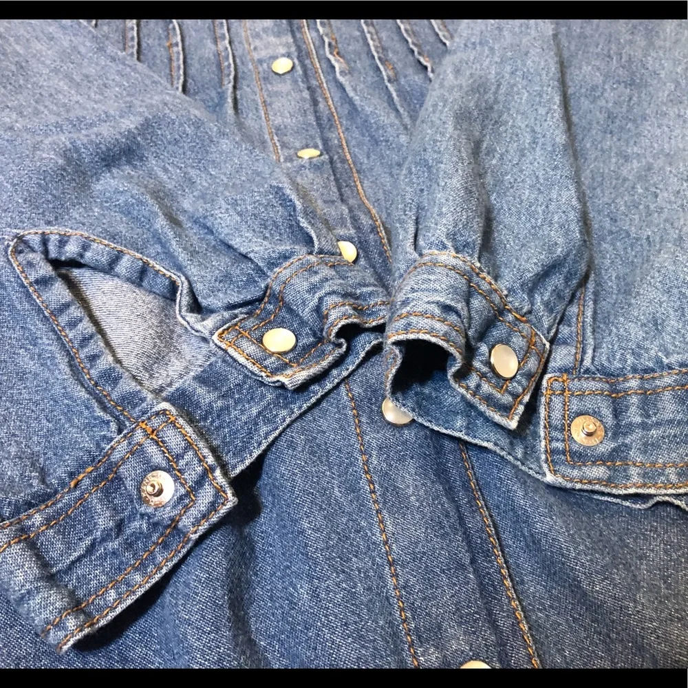 Roaman's Denim Midi Ruffle Front Dress 3X EUC - Host Pick 10/13/25 - Picture 14 of 16